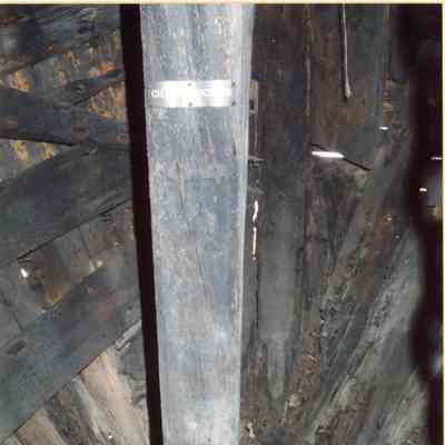 Alvin Clark inside of hull at stern/forefoot looking forward 1994