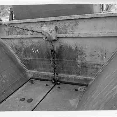 View of inside bin of dump scow Mary P. June 7, 1961