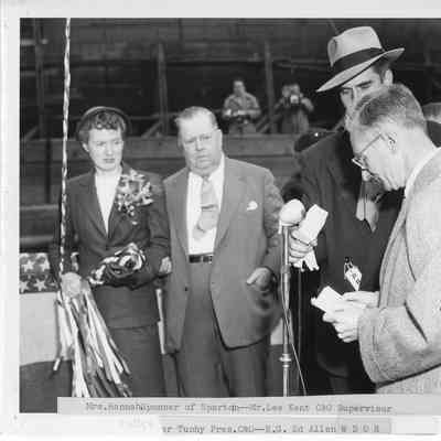 Mrs. Hannah and Lee Kent at Spartan christening September 6, 1952
