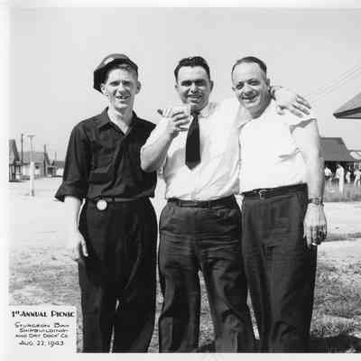 Three men at SBSB&DD Co. 1st annual picnic August 22, 1943