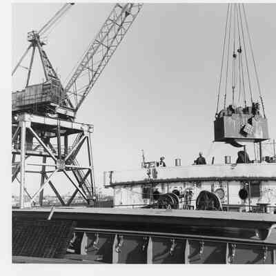 Gear box being lowered onto steamer Shenango April 17, 1952
