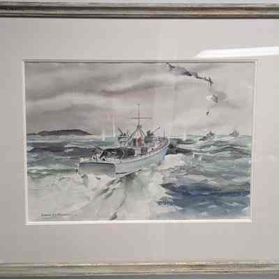 Framed watercolor of Subchasers