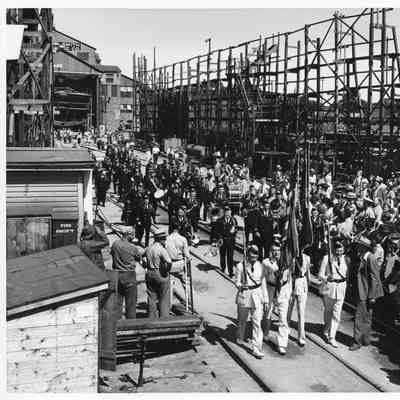 Marching band at L.D. Smith Shipbulding Co.