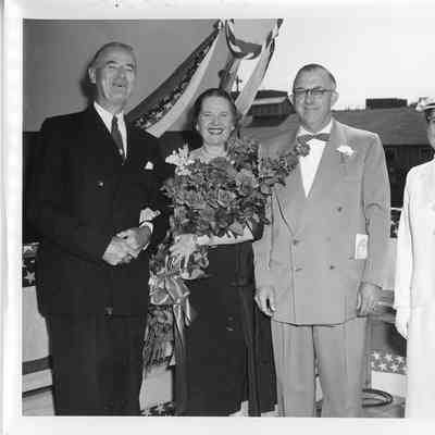 C. Ray Christianson and group before christening of LST-1169 August 22, 1953