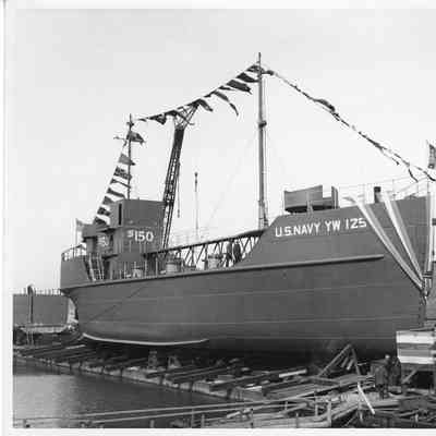 US Navy YW-125 on launching skids 1945