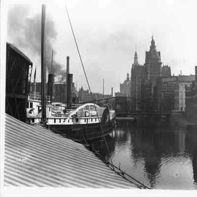 Open bridge with buildings in the background