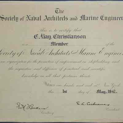C. Ray Christianson member certificate