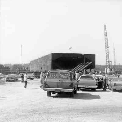 Construction of bow section of Belle River at Bay Shipbuilding 1976