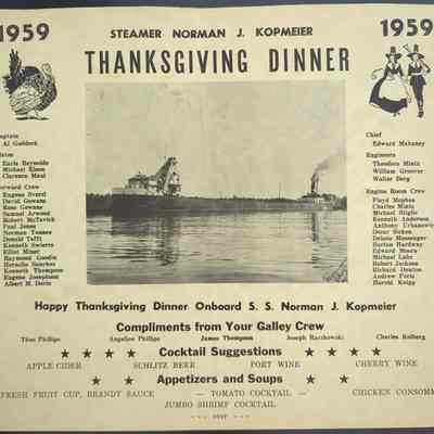 Norman J. Kopmeier Thanksgiving Day Menu 1959