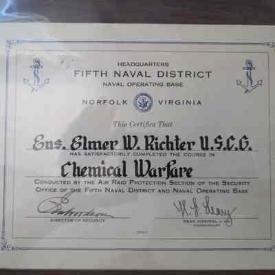 Elmer Richter Chemical Warfare Certificate