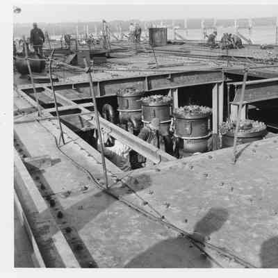 View of the Badger's engine from deck of vessel October 1, 1951