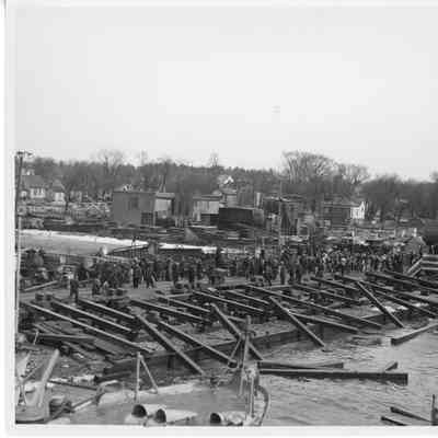View of skids in disarray after launching