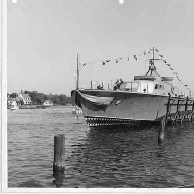 P-570 in cradle post-christening at Peterson Boat Works June 17, 1944