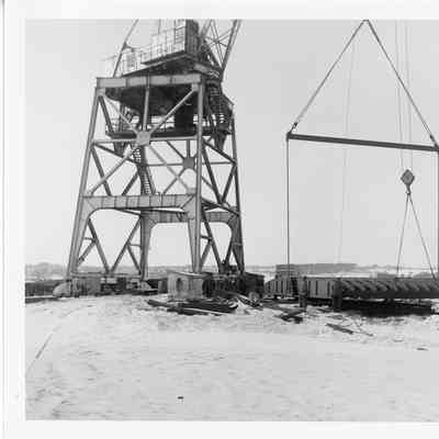 Spartan hull section being lowered January 15, 1951