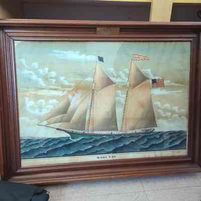 Framed watercolor of the schooner Mary Nau