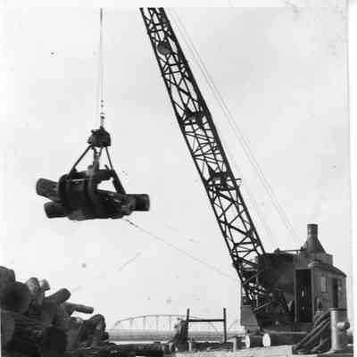 Gantry crane holding logs