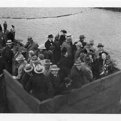 Christening party for Chicago Fireboat in sponsor box at Christy Corp 1949