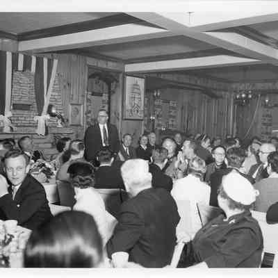 C. Ray Christianson giving talk at LST-1168 Sponsor dinner November 28, 1953