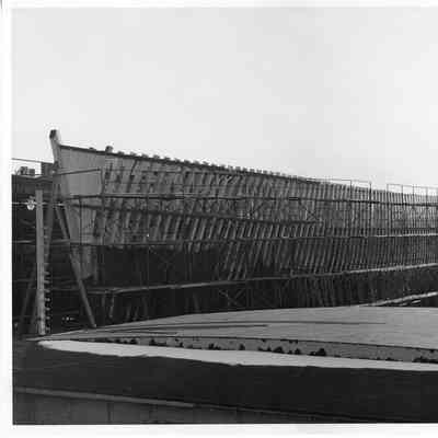 Frame of vessel in scaffolding under construction at PBI