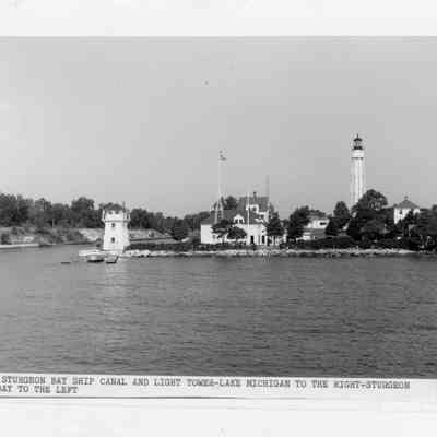 Sturgeon Bay Ship Canal entrance with Coast Guard station and lighthouse