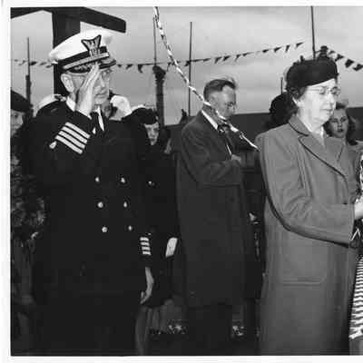 Christening of YW-127 with Captain Earl Hall and wife