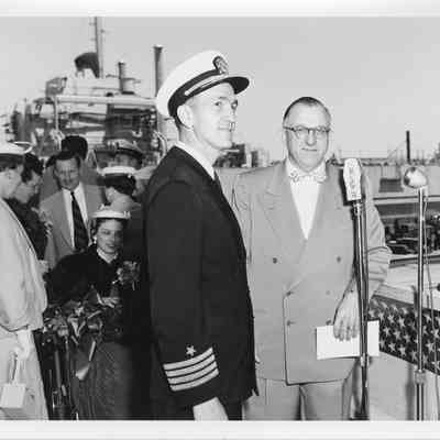 C. Ray Christianson and Patricia VanRooy at launching of LST-1170 May 22, 1954