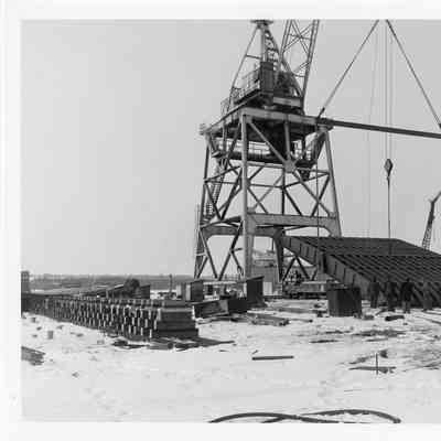 Spartan hull section being lowered January 15, 1951