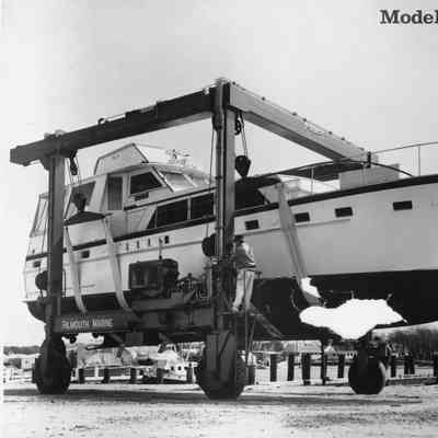 Falmouth Marine Travelift model 50AMO holding yacht
