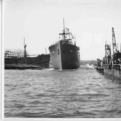 K-216 Traverse post-launching at Leathem D. Smith Shipbuilding Co.
