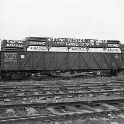 Safeway containers inside of a train freight car