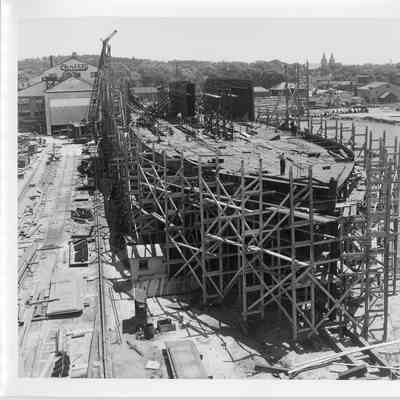 Bow view of Spartan under construction July 1, 1951