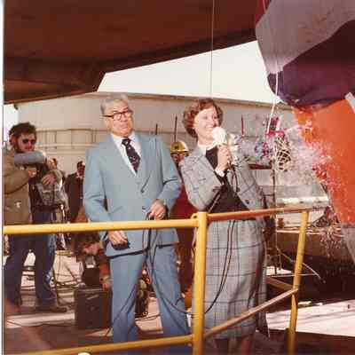 PBI Ellsworth Peterson and woman at ship christening