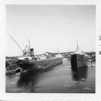 Two vessels docked at Christy Corp April 1959