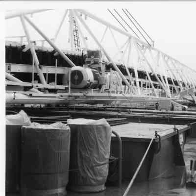 Self-unloading boom on deck of Belle River 1977