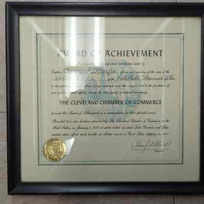 George O'Boyle framed certificate of achievement