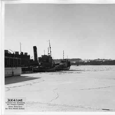 Three 50' all-steel welded tender docked at Sturgeon Bay Shipbuilding and Drydock Company January 4, 1942