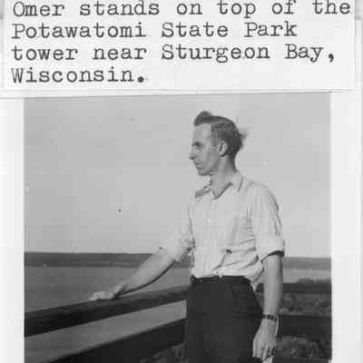 Omer Standing on top of tower at Potawatomi State Park