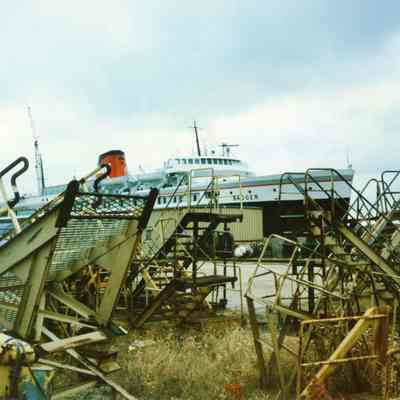 Bow view of C&O Carferry Badger at Bay Shipbuilding graving dock 1997