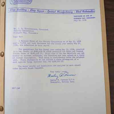 Christy Corp fiscal year Profit Ledger 1955-1956