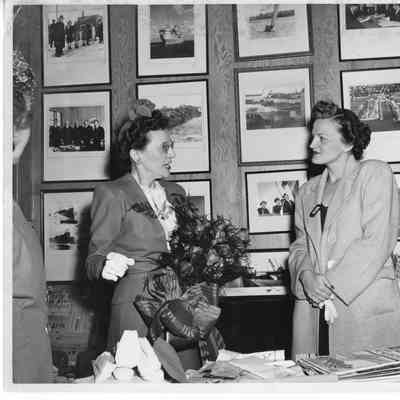 Mrs. Robert L. Rote Sr. and another woman in office during christening of K-205 USS Poinsett