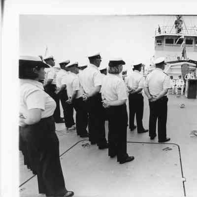 USCGC Mobile Bay changing of command 1977