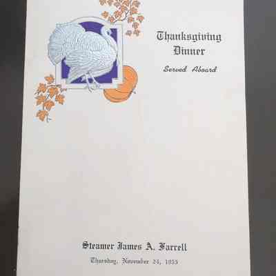 James A. Farrell Thanksgiving menu