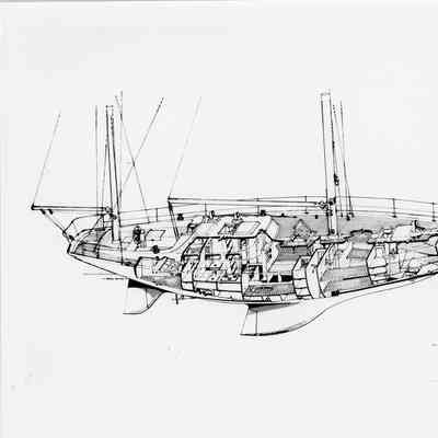 Cross section drawing of 63' Palmer Johnson motor yacht