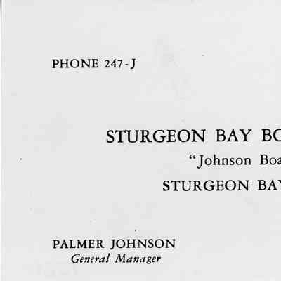 Sturgeon Bay Boat Works Palmer Johnson business card