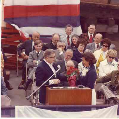 Discovery launch with woman and Ellsworth Peterson