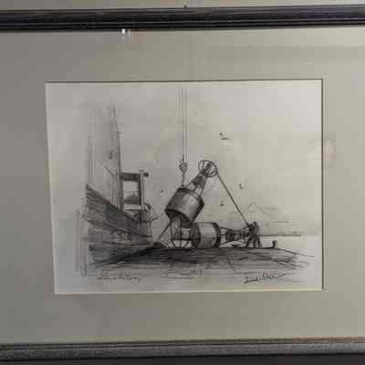 Framed drawing "Taking in the Buoys"