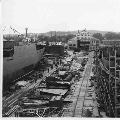 Ships under construction at Leathem D. Smith Shipbuilding 1940s