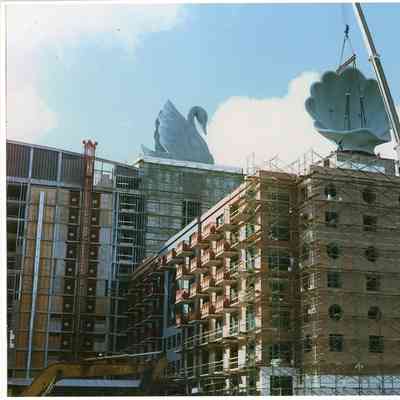 Swan and seashell on top of Disney hotel in Florida 1989