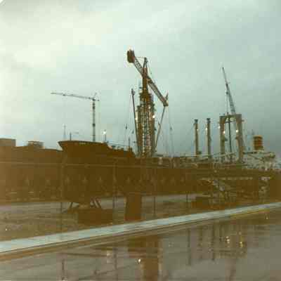 German freighter being repaired at Bay Shipbuilding 1980