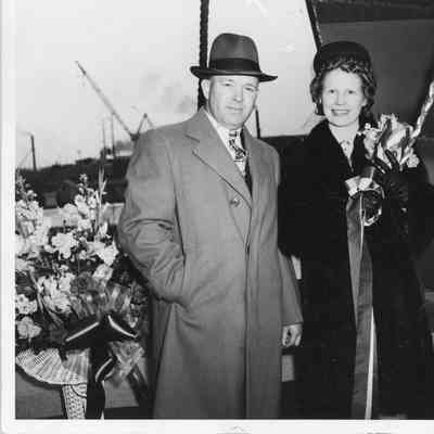 Mr. and Mrs. John Whitford at christening of FP-368 at Sturgeon Bay Shipbuilding and Drydock Company March 1944